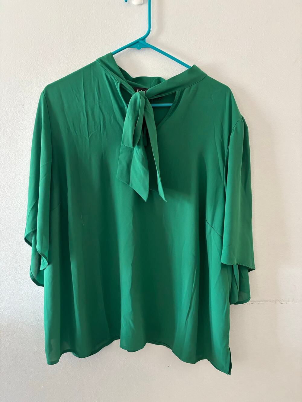 Eloquii Womens Bow Tie Blouse Size 20 Kelly Green Chiffon Office Career Workwear